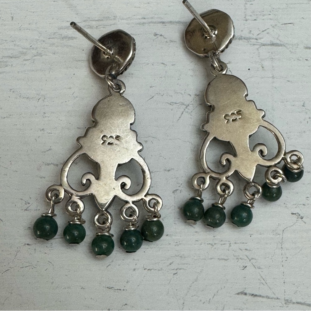 Vintage Elegant Sterling Silver and Turquoise Pirced Dangle Earrings - Picture 4 of 8